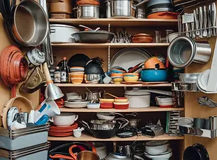 Placard de cuisine surchargé et en désordre et qui a besoin d'un bon tri