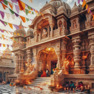The grand Shri Khatu Shyam Temple in Sikar, Rajasthan, a place of worship for devotees of Khatu Shyam Ji, believed to be an incarnation of Lord Krishna