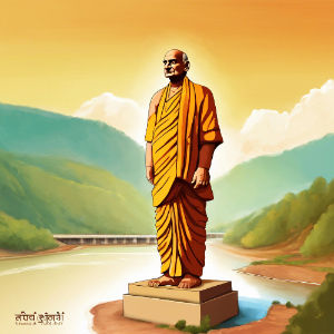 Close-up view of the Statue of Unity, the world's tallest statue, depicting Indian leader Sardar Vallabhbhai Patel in Kevadiya, India
