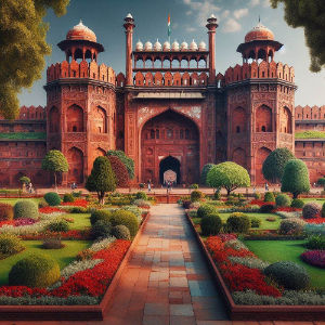 The Red Fort, a majestic 17th-century Mughal fort, a UNESCO World Heritage Site in Delhi, India