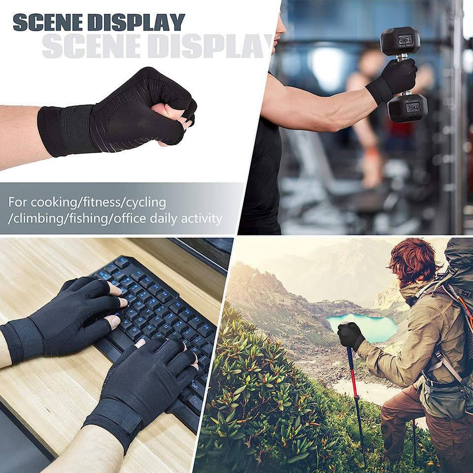 Thumbnail: GOBYGO 1Pair Compression Gloves Strap Carpal Tunnel Support Soft And Breathable 