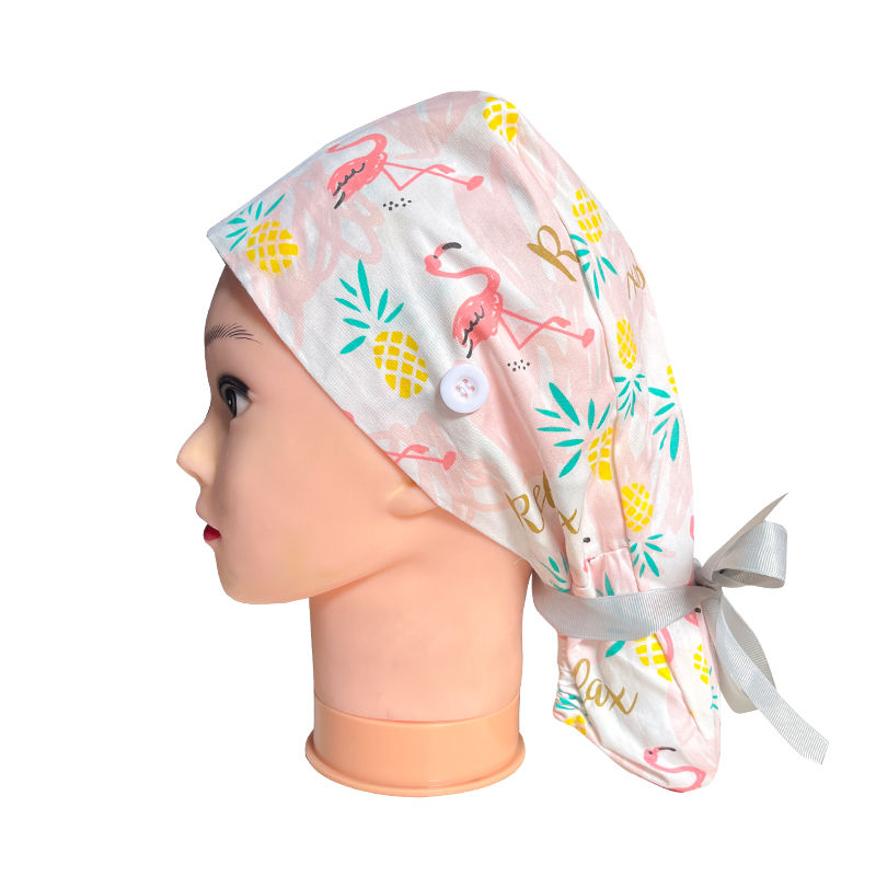 Thumbnail: Long Tail Surgeon Cap Nurse Hat with Buttons Nurse Scrub Hats with Elastic