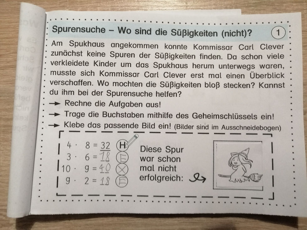 Zu Beginn lesen die Kinder die Einleitung zur Detektivgeschichte und lösen anschließen den Fall, in dem sie Aufgaben im Zahlenraum 100 rechnen.