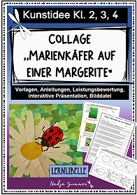 Collage Marienkäfer auf Margerite für den Kunstunterricht in der Grundschule