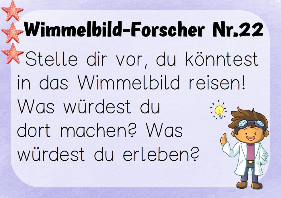 Aufgabenkärtchen auf Textebene: Die Kinder schreiben erste Geschichten zum Wimmelbild.