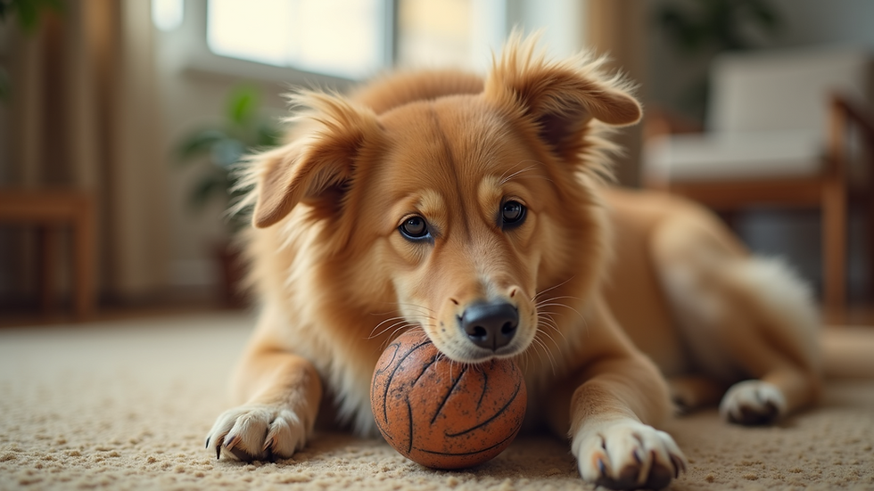 High angle view of a dog enjoying an eco-friendly toy