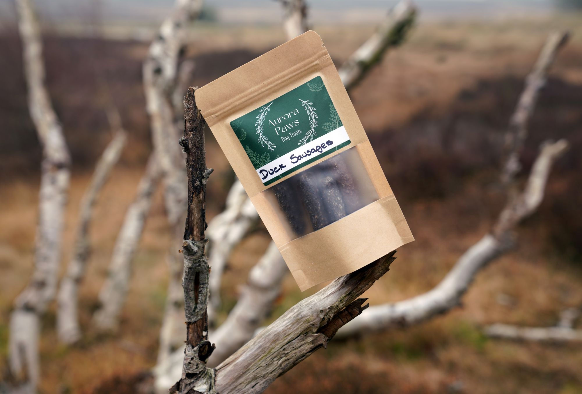 Examples of our dog treats, this one is Duck Deli Sausages