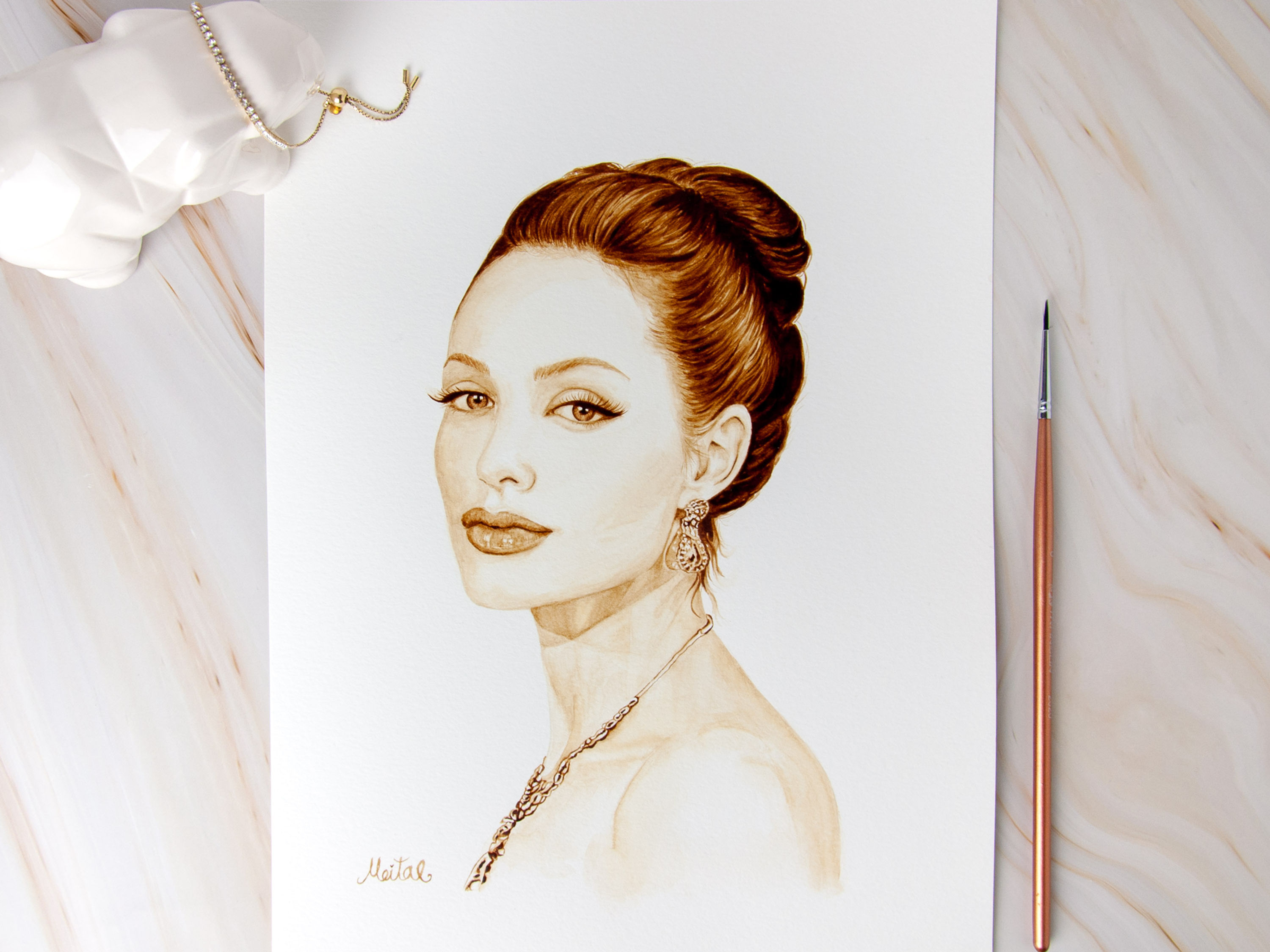 Angelina Jolli portrait painting, Cinema Decor, Celebrity Portrait, Hollywood