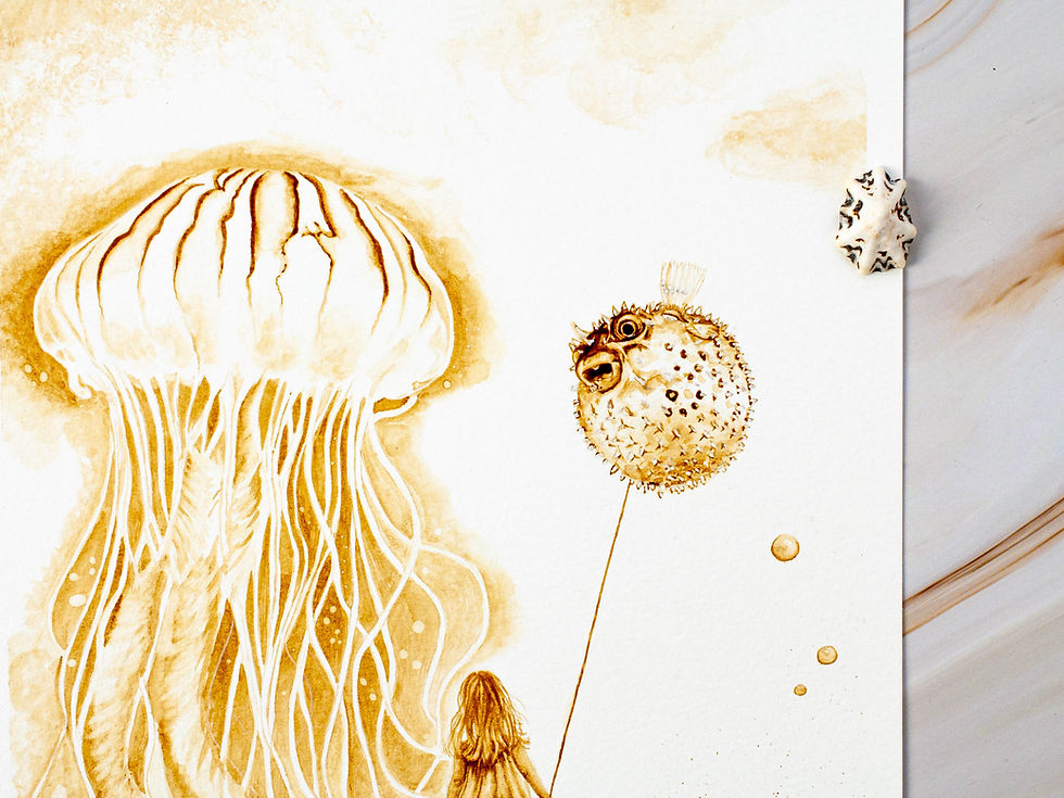 Thumbnail: Pufferfish canvas print, Jellyfish decor, Beach house art, Jellyfish painting
