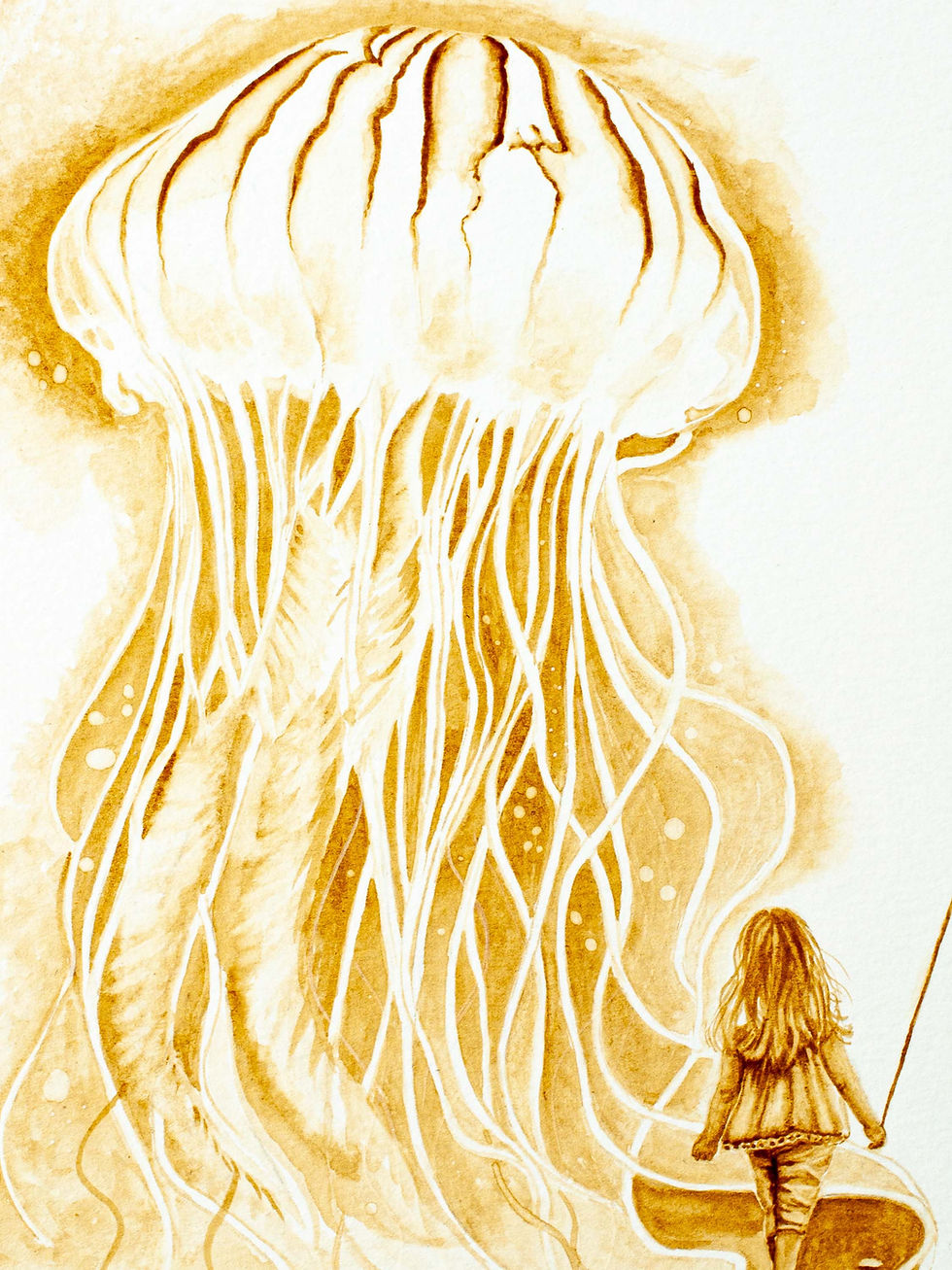 Thumbnail: Pufferfish canvas print, Jellyfish decor, Beach house art, Jellyfish painting