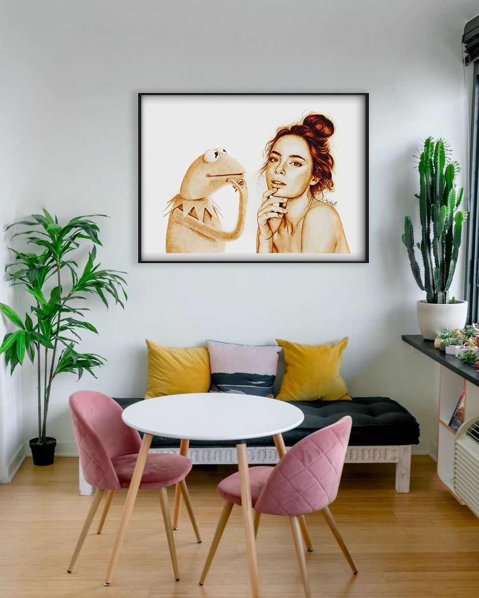 Thumbnail: Kermit the frog, The thinking man, Funny wall art, The Muppets, Coffee painting,