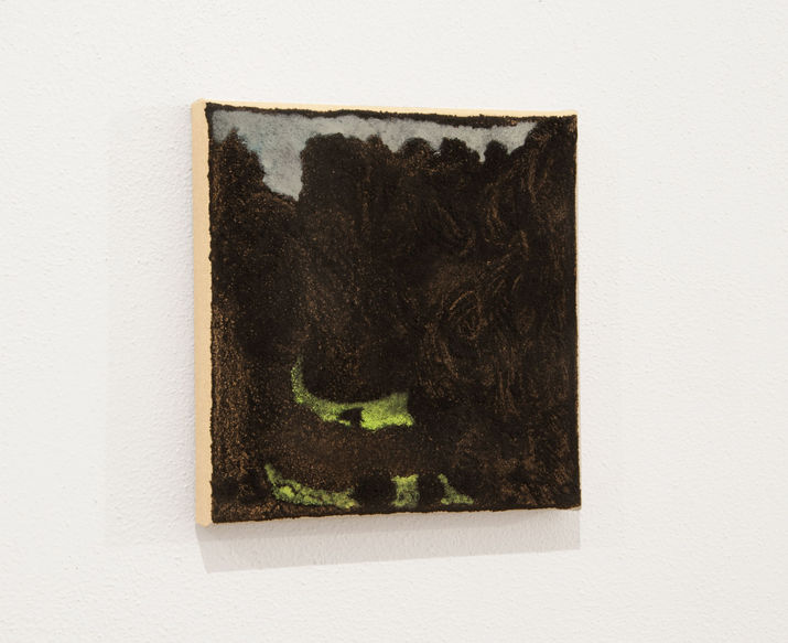 ArtVerona Studio la Linea Verticale 2024, main section, young artists artisti emergenti Fiera Arte Contemporanea Verona, Bologna. Claudio Valerio, Primo giardino danese, 2024, carbone, resina naturale e olio su tela, 20x20 cm.