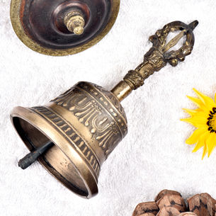 Carved Brass Vajre and Bell. The Vajra and Ghanta are Essential for Many Different Tantric