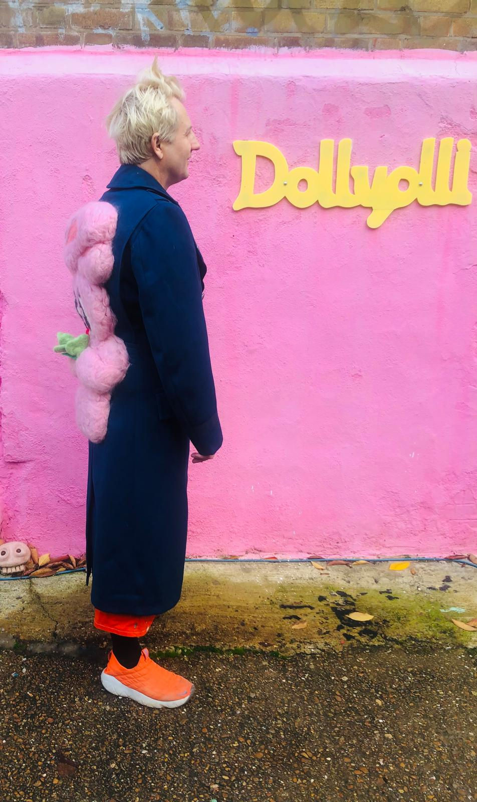 Thumbnail: Cute bunny on up-cycled vintage men navy jacket