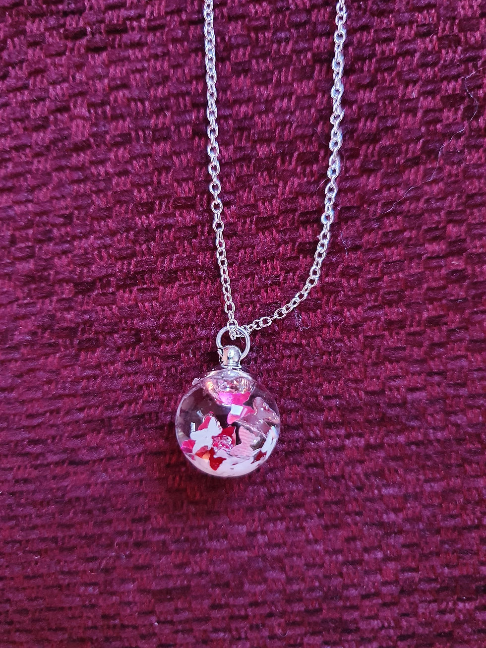 Thumbnail: Handmade Red and white butterfly necklace. 