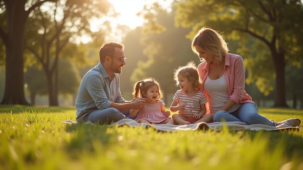 Eye-level view of a family enjoying a picnic in a Kansas park