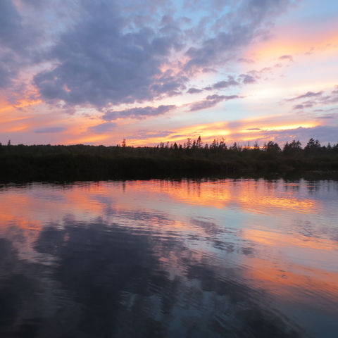 lake sunset with pink and lavender colors