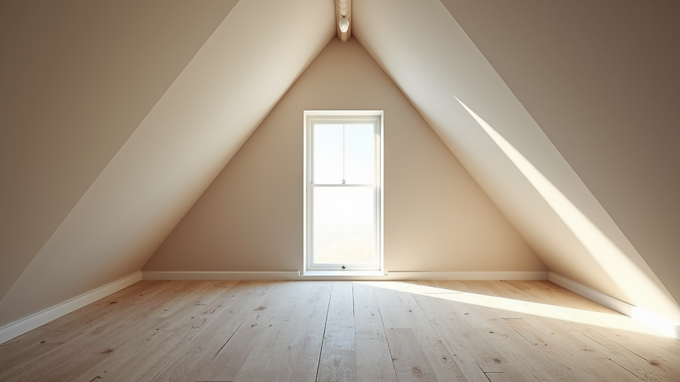 High angle view of a finished loft conversion with insulated walls and ceiling
