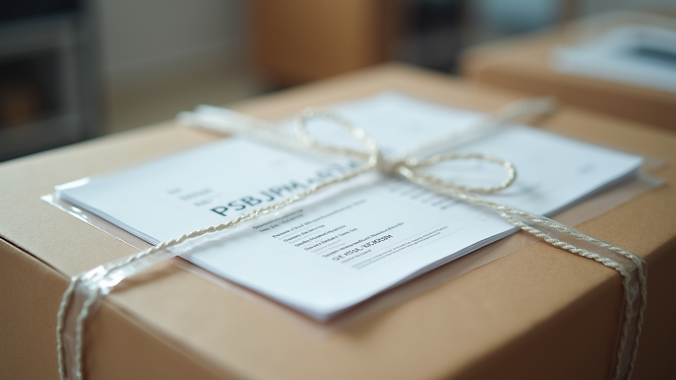 Close-up view of a securely packaged legal document ready for courier pickup