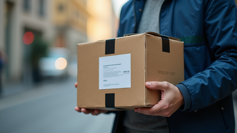 Close-up view of a courier securely handling a confidential document package