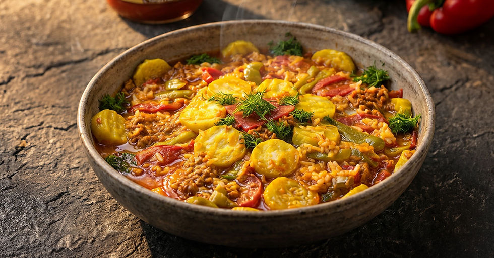 Sultan Gold domates salçası ile hazırlanan sebzeli ve etli kalye yemeği