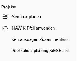 Wenn das Projekt gespeichert ist, erscheint es in der linken Menüleiste