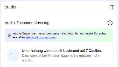Screenshot vom Start der Audio-Zusammenfassung / Podcast Funktion