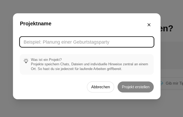Zuerst bekommt das Projekt einen Namen