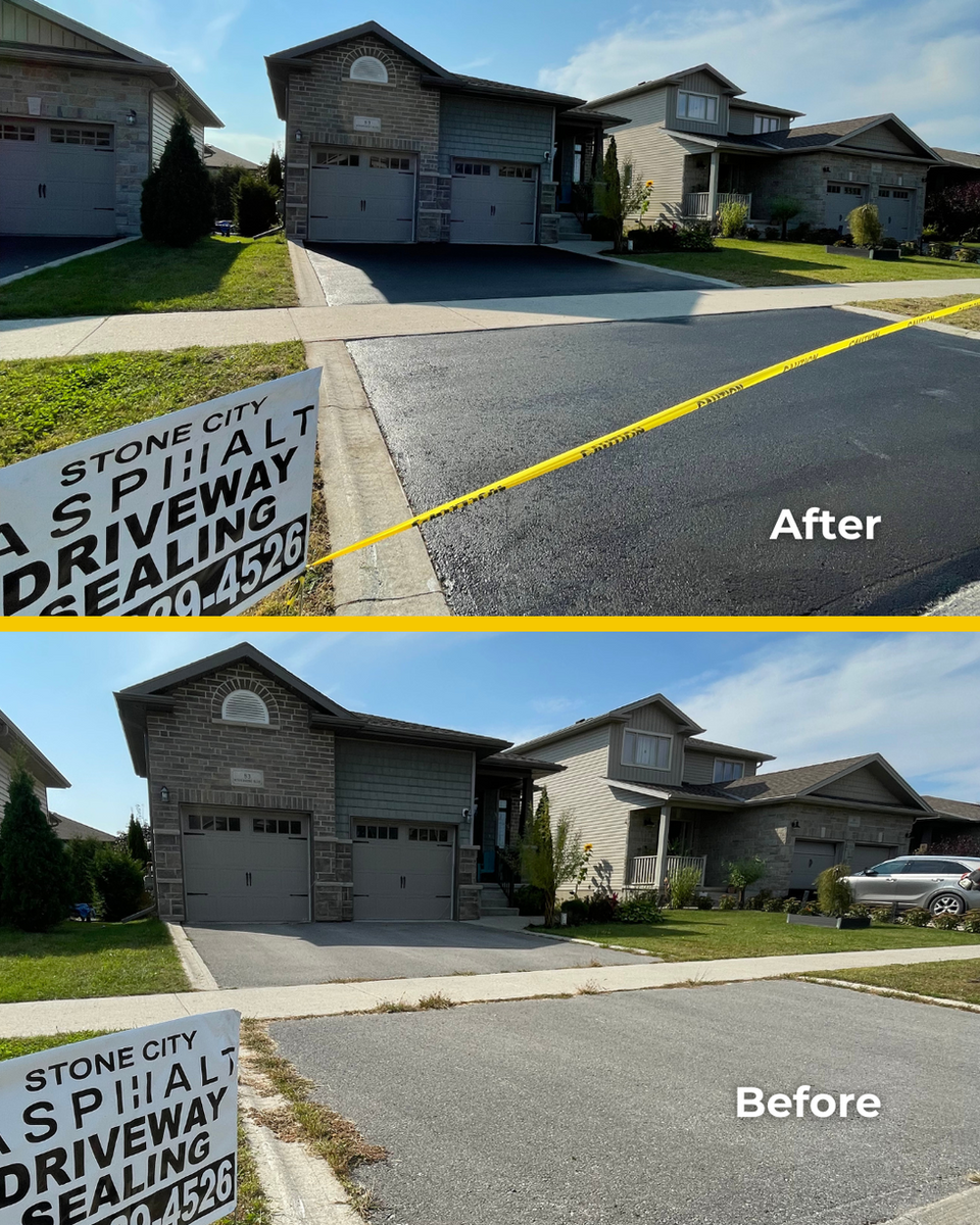 Before and after of a driveway pavement repair