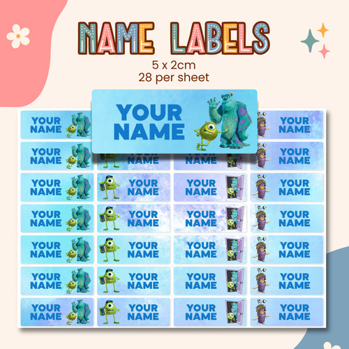 Monsters Inc Kids Waterproof Name Labels