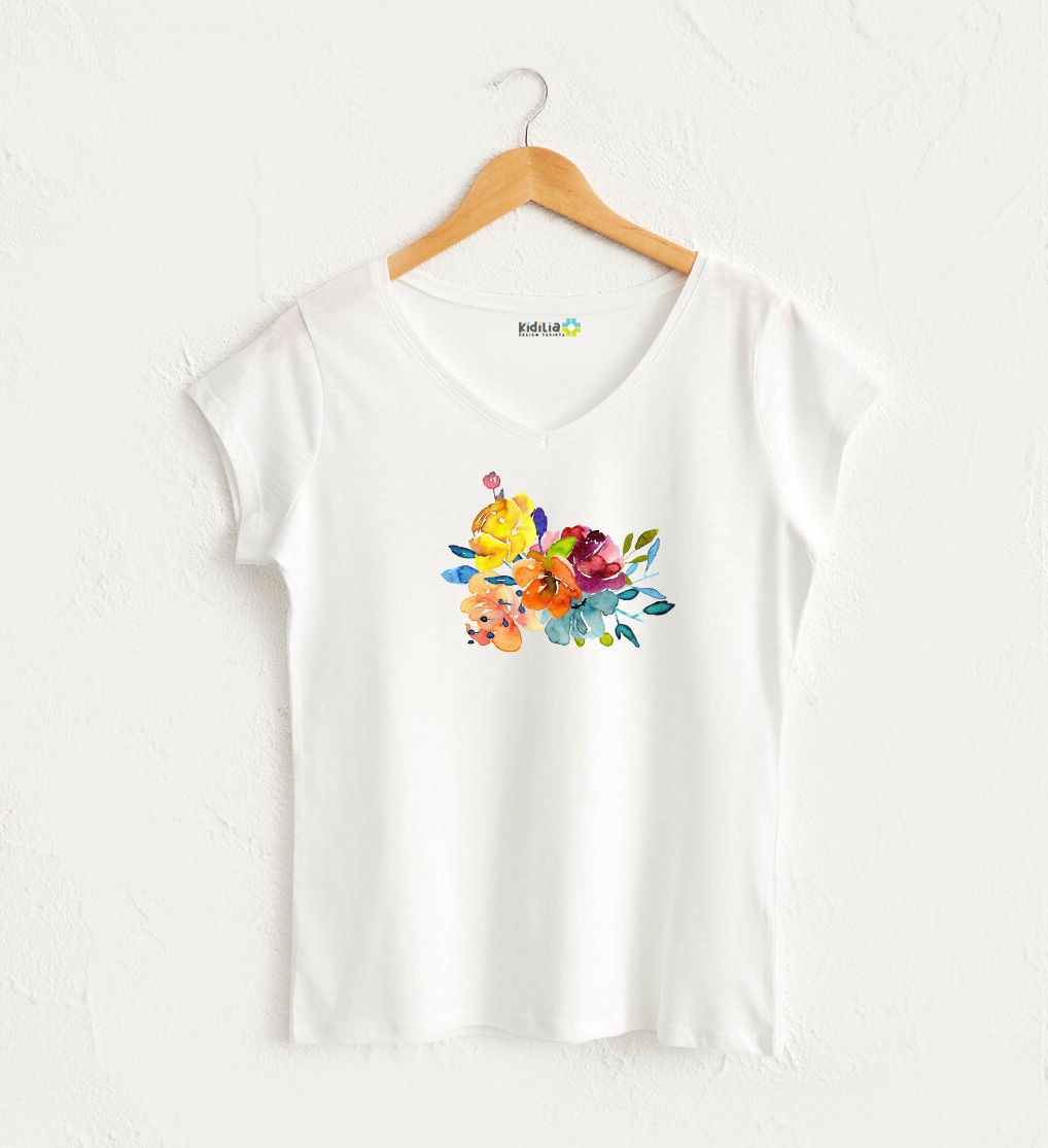 Suluboya Renkli Buket Tasarım Tshirt