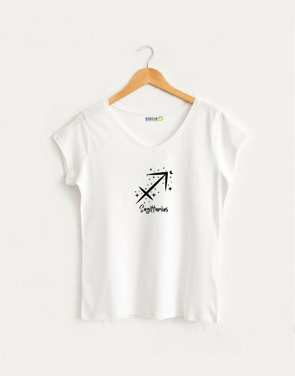 Yay Burcu V Yaka Kadın Beyaz Tasarım Tshirt