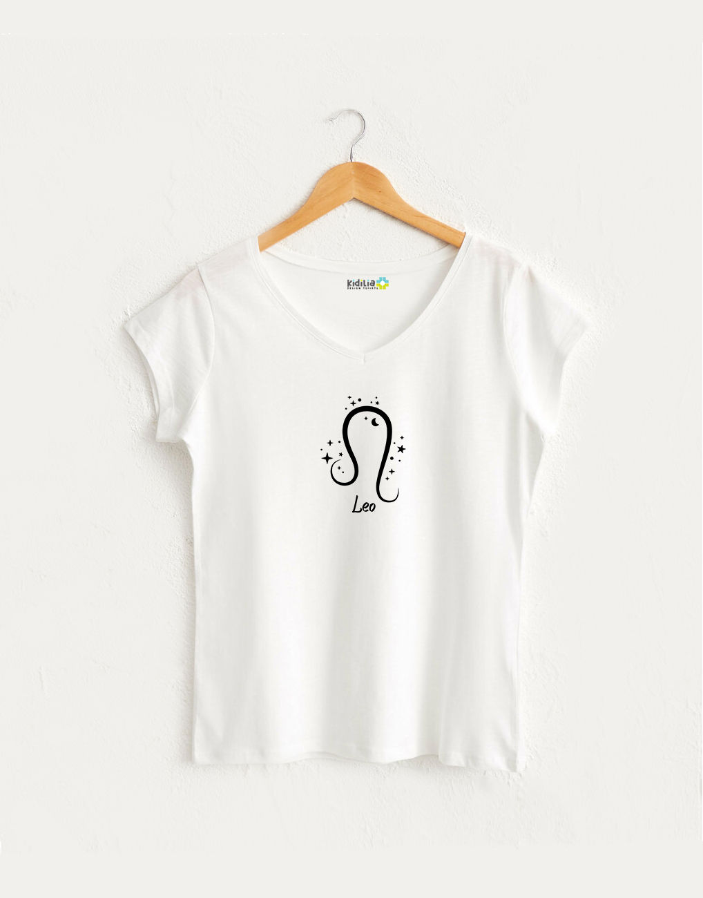 Aslan Burcu V Yaka Kadın Beyaz Tasarım Tshirt