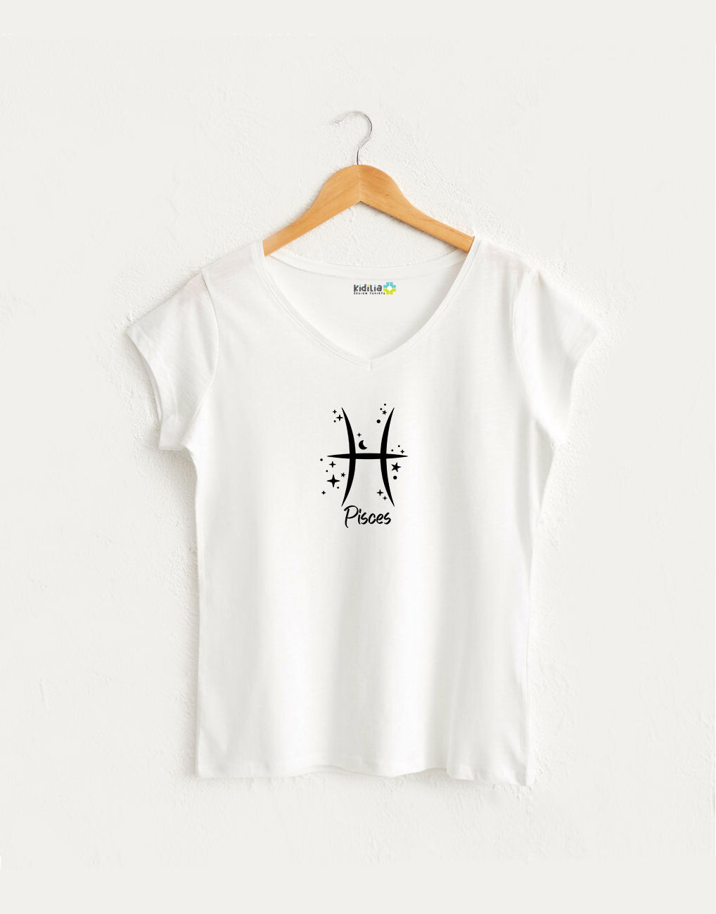 Balık Burcu V Yaka Kadın Beyaz Tasarım Tshirt