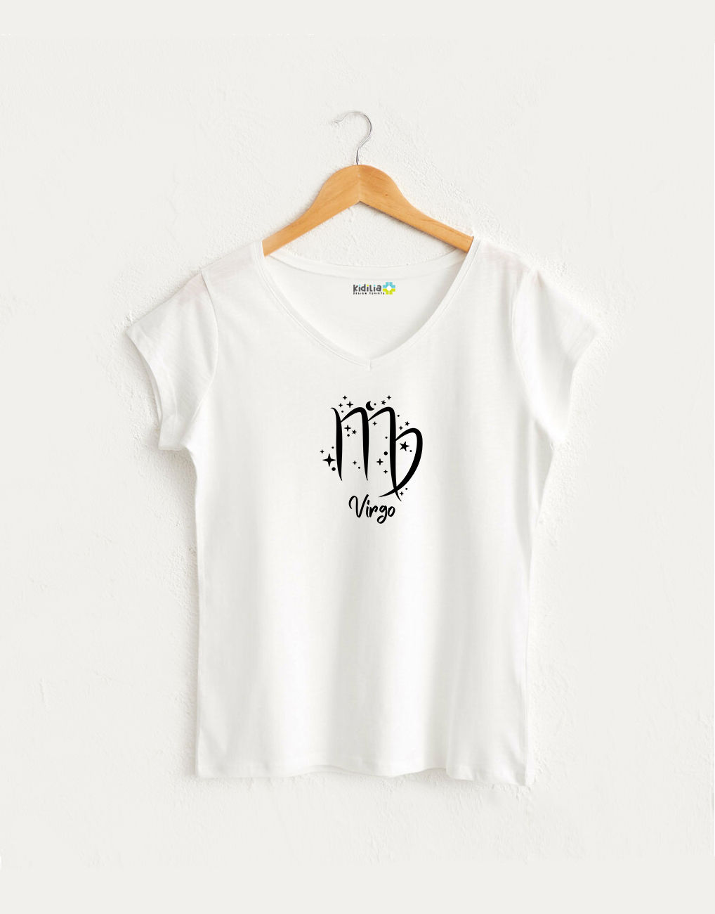 Başak Burcu V Yaka Kadın Beyaz Tasarım Tshirt