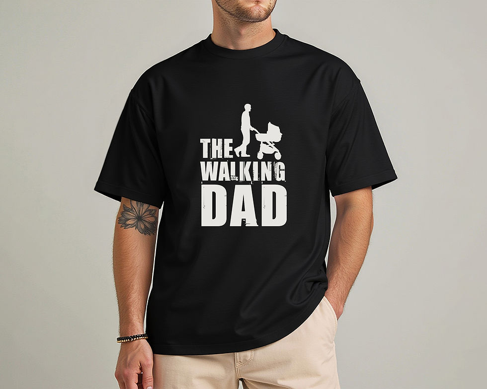 Küçük resim: Walking Dad Bisiklet Yaka Unisex Tshirt
