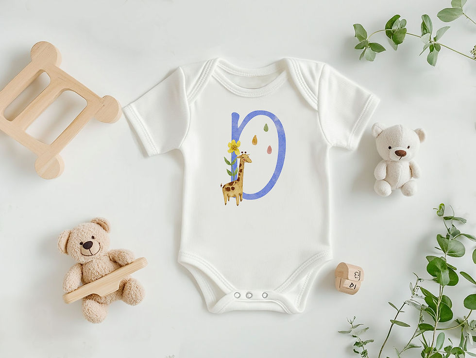 Küçük resim: Kişiye Özel D Harfi Tasarımlı %100 Pamuklu 2'li Bebek Body ve Ham Keseli Set