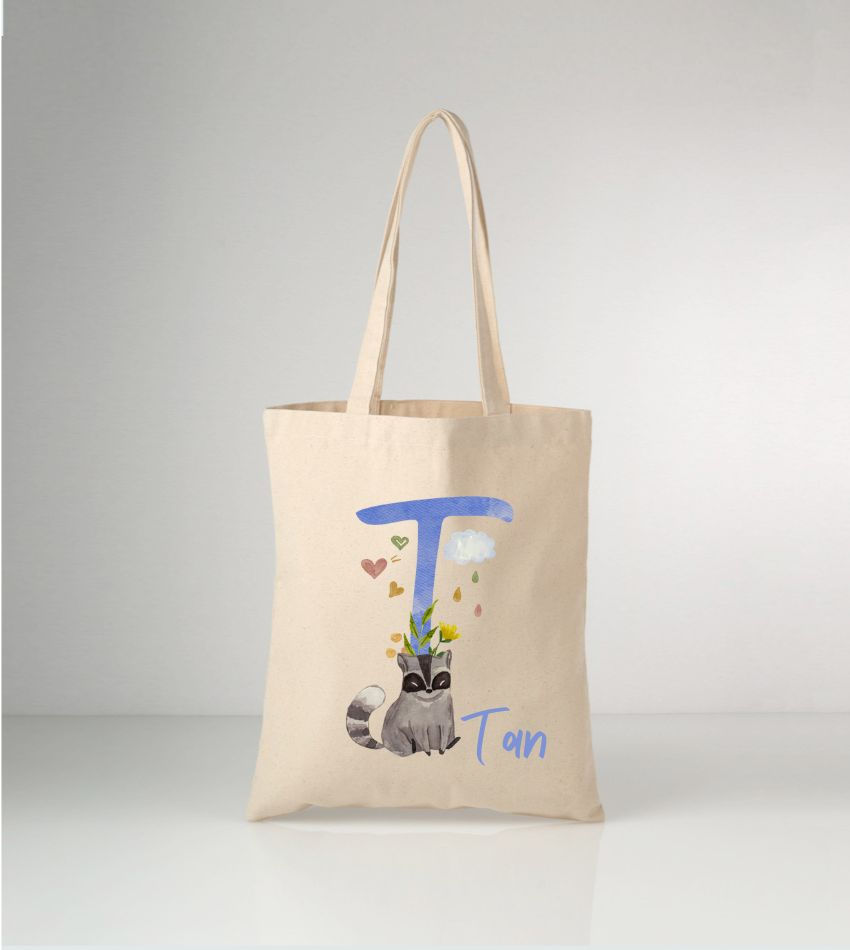 T Harfli Tasarımlı Kişiye Özel Ham Bez Çanta 35x40cm