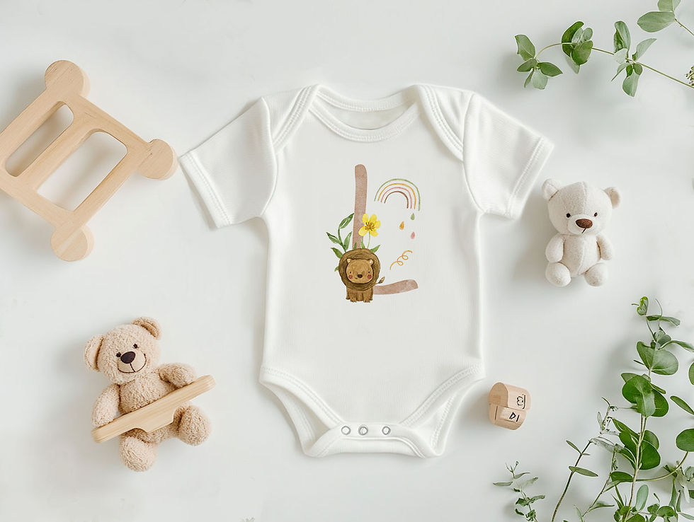 Küçük resim: Kişiye Özel L Harfi Tasarımlı %100 Pamuklu 2'li Bebek Body ve Ham Keseli Set
