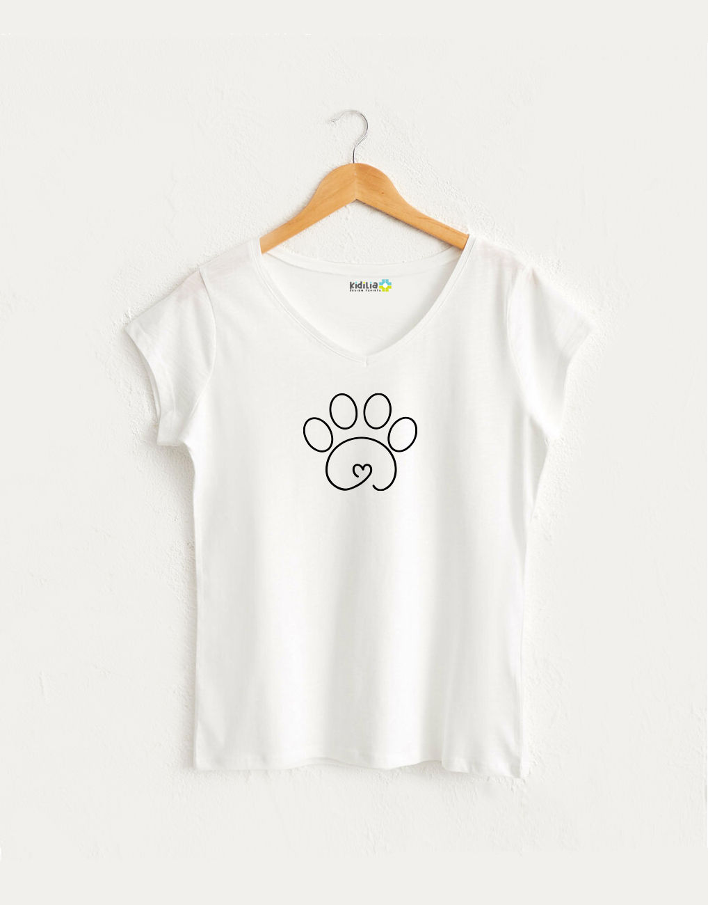 Pati Görselli V Yaka Kadın Beyaz Tasarım Tshirt