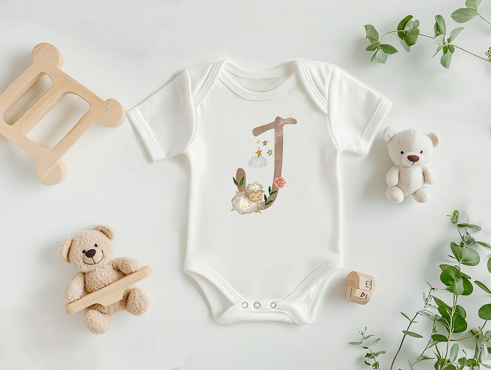 Küçük resim: Kişiye Özel J Harfi Tasarımlı %100 Pamuklu 2'li Bebek Body ve Ham Keseli Set