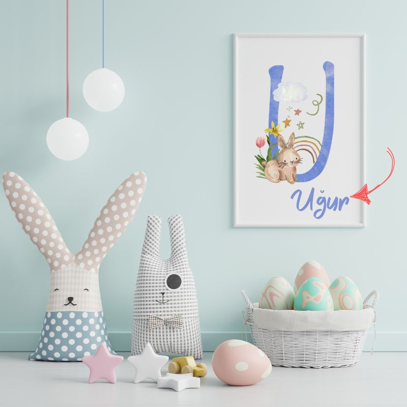 Küçük resim: U Harfli Tasarımlı Kişiye Özel Bebek Odası Duvar Tablosu 21x30cm