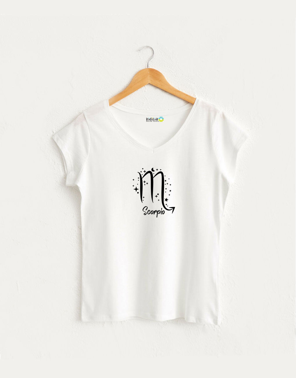 Akrep Burcu V Yaka Kadın Beyaz Tasarım Tshirt