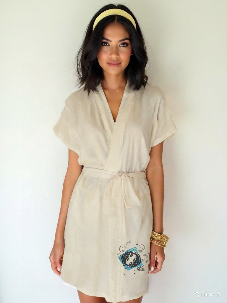 Balık Burcu Tasarımlı Düşük Kol Müslin Kimono