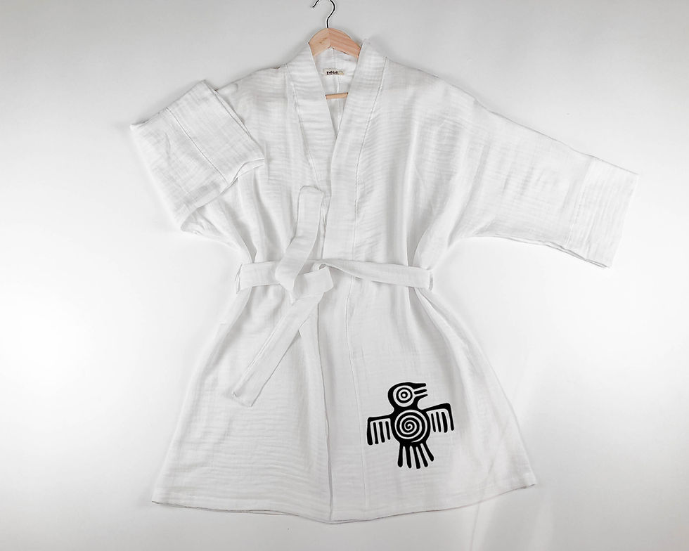 Küçük resim: Etnik Kuş Desenli Beyaz Müslin Kimono