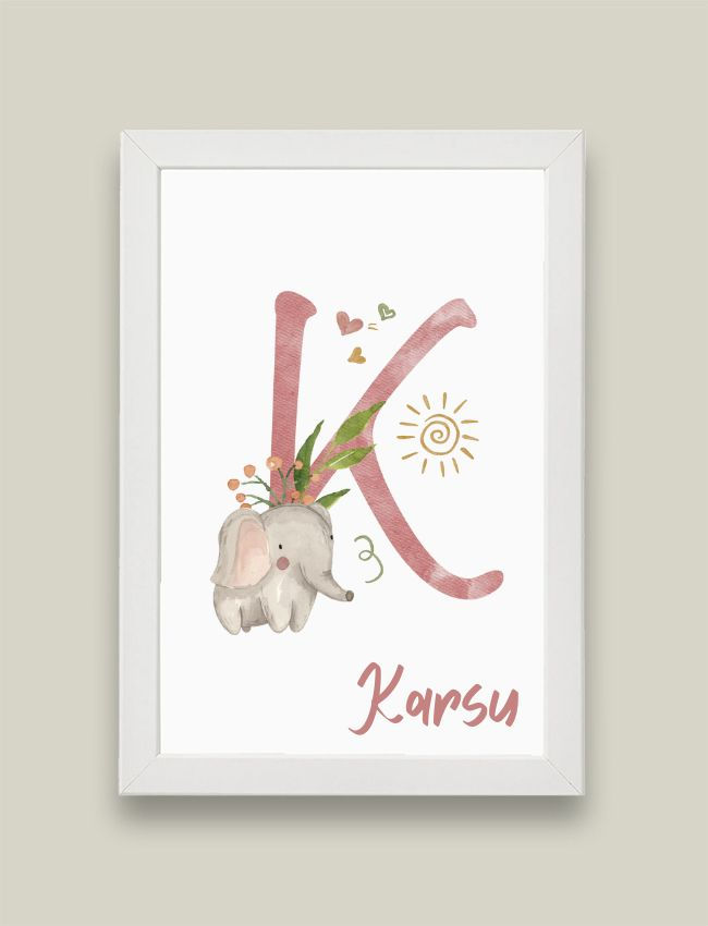 Küçük resim: K Harfli Tasarımlı Kişiye Özel Bebek Odası Duvar Tablosu 21x30cm