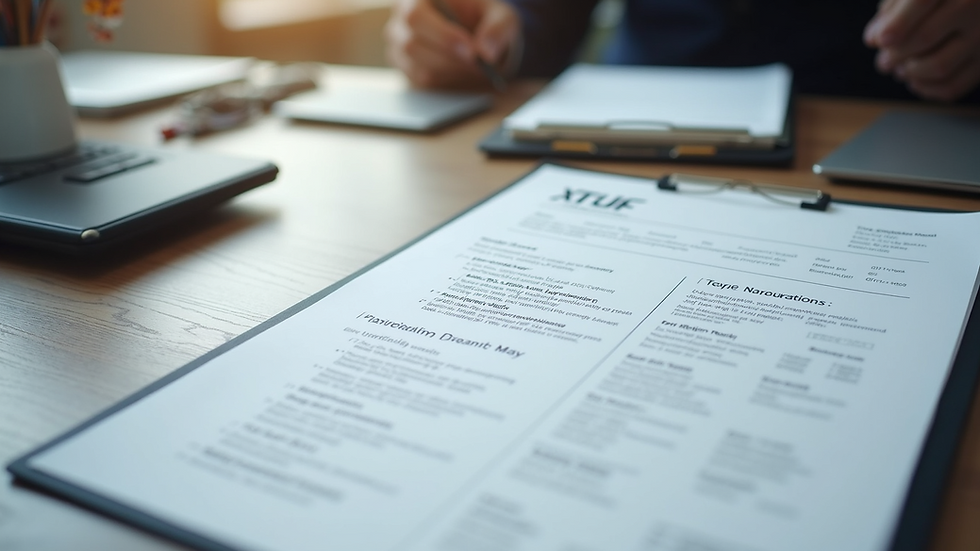 High angle view of a neatly organized CV on a table