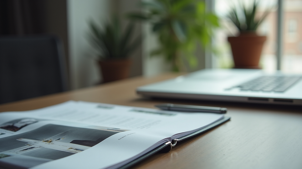 Eye-level view of a professional portfolio folder on a desk