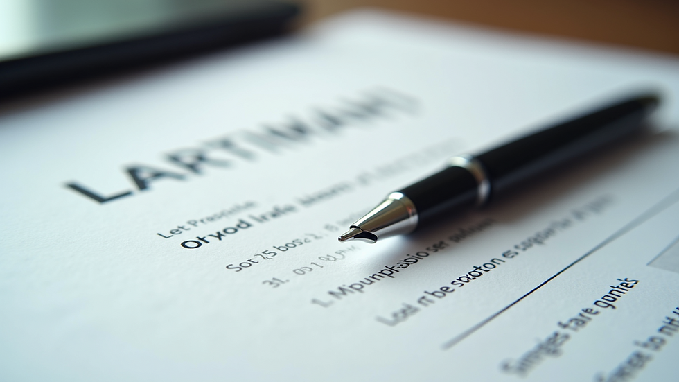 Close-up view of a legal document with a pen on top