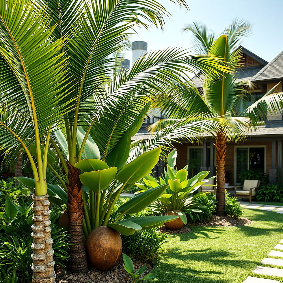 ORNAMENTAL COCONUT PLANTS FOR RESORTS WITH BACKGROUND OF RESORT.jpg